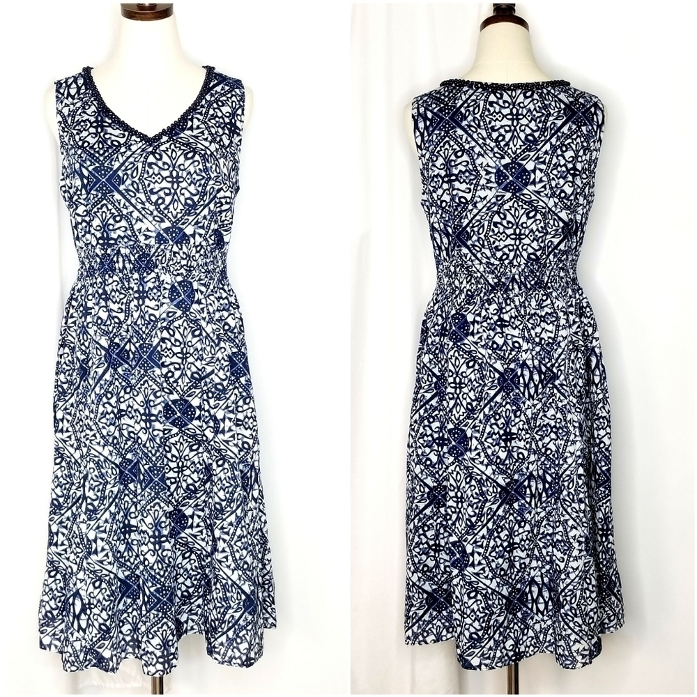Charter Club Blue and White Cute Pretty  Sleeveless Midi Dress, Size 16 Girls
